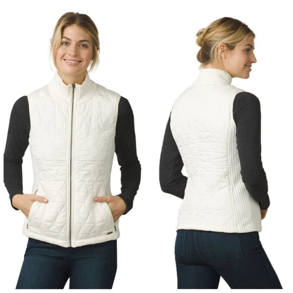 PRANA white vest quilted winter diva polyester sherpa lining S - Picture 14 of 14